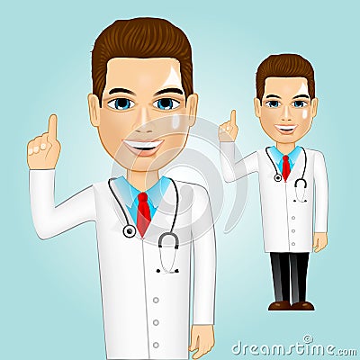 Confident doctor pointing up Vector Illustration
