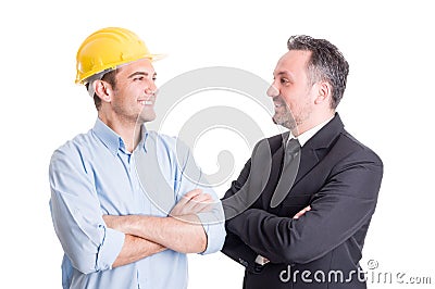 Confident engineer and business man face to face Stock Photo