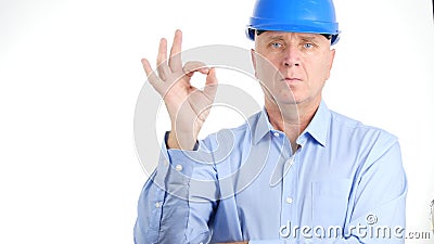 Confident Engineer Make Good Job Sign with a Hand Gestures Stock Photo