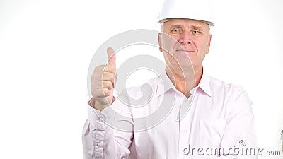 Confident Engineer Thumbs Up Making a Good Job Hand Gestures Stock Photo