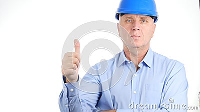 Confident Engineer Thumbs Up Making a Good Job Hand Gestures Stock Photo