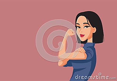 Strong Asian Woman Showing Flexed Arm Vector Illustration