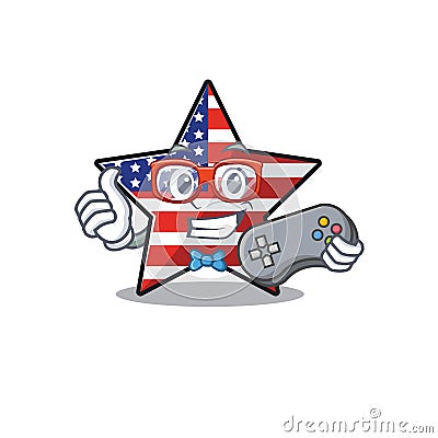 Confident happy usa star character holding gamer mascot Vector Illustration