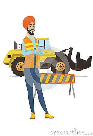 Confident hindu builder with arms crossed. Vector Illustration