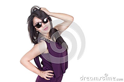 Confident hispanic woman with sunglasses, isolated Stock Photo