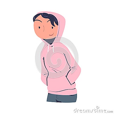 Confident Man Character in Hoody with Satisfied Face Expressing Self Pride Vector Illustration Vector Illustration
