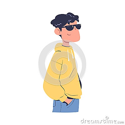 Confident Man Character in Hoody and Sunglasses with Satisfied Face Expressing Self Pride Vector Illustration Vector Illustration