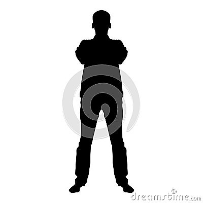 Confident man crossed his arms Business man silhouette concept front view icon black color illustration Vector Illustration