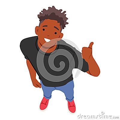 Confident Man Looking Up, Giving A Thumb Up Gesture, Captured From A Top View Perspective, Expressing Approval Vector Illustration