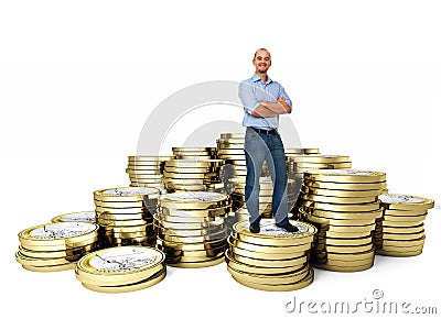 Confident man on money coin Stock Photo