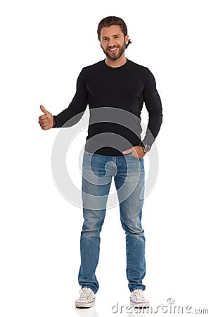 Confident Man Is Showing Thumb Up Stock Photo