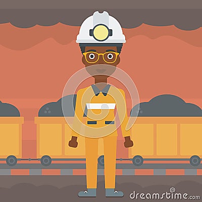 Confident miner in hardhat vector illustration. Vector Illustration