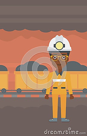 Confident miner in hardhat vector illustration. Vector Illustration