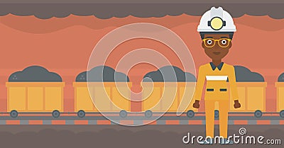 Confident miner in hardhat vector illustration. Vector Illustration