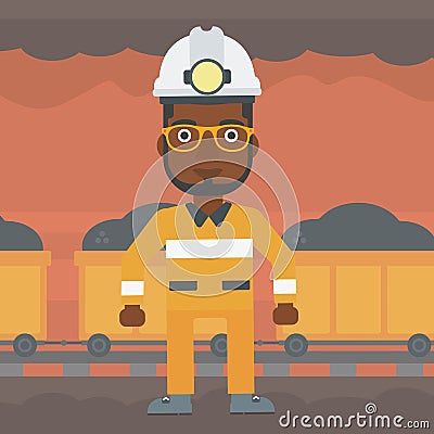 Confident miner in hardhat vector illustration. Vector Illustration