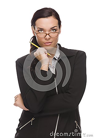 Confident Mixed Race Businesswoman Holding a Pencil Stock Photo