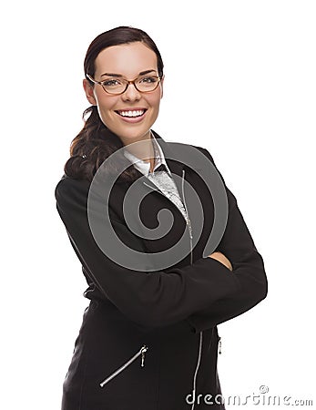 Confident Mixed Race Businesswoman Isolated on White Stock Photo