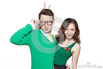 Confident nerd young couple Stock Photo