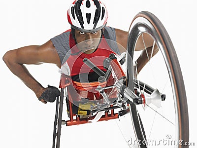 Confident Paraplegic Cycler Stock Photo