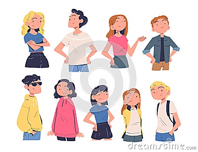 Confident People Characters with Satisfied Face Expressing Self Pride Vector Set Vector Illustration