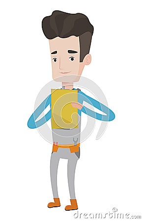 Confident plumber with clipboard. Vector Illustration