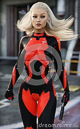 Confident Female scifi soldier . Stock Photo