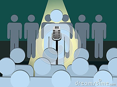 Confident Speaker or Performer On the Spotlight Cartoon Illustration