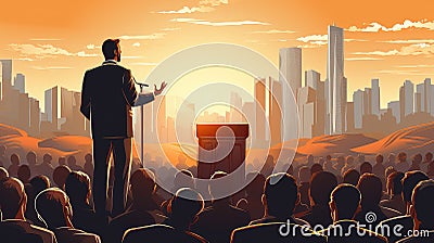 A confident speaker photo realistic illustration - Generative AI. Cartoon Illustration
