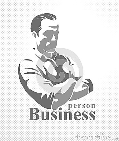 Confident successful businessman handsome man business person vector logo . Vector Illustration