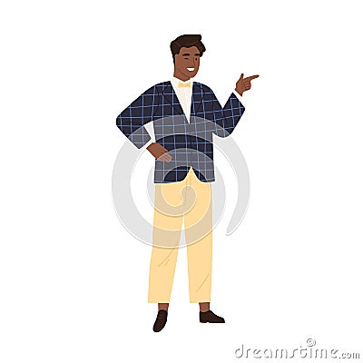 Confident winking seducer isolated on white background. Cool charming African American man flirting, smiling and Vector Illustration