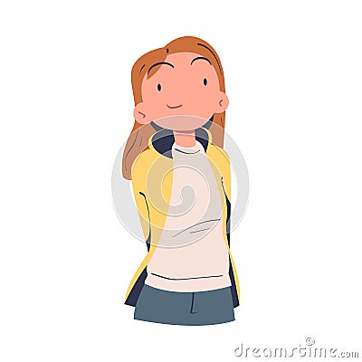 Confident Woman Character with Satisfied Face Expressing Self Pride Vector Illustration Vector Illustration