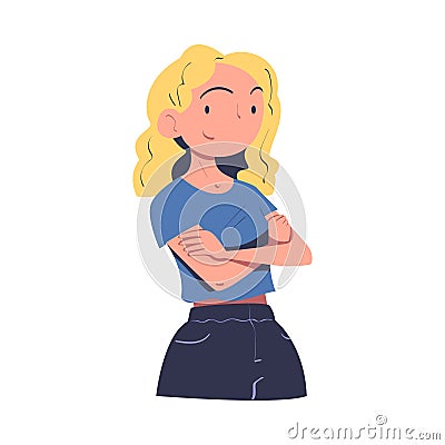 Confident Woman Character with Satisfied Face and Folded Arms Expressing Self Pride Vector Illustration Vector Illustration