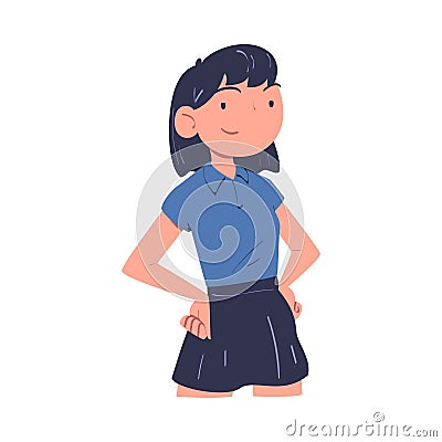 Confident Woman Character with Satisfied Face and Hands on Hips Expressing Self Pride Vector Illustration Vector Illustration