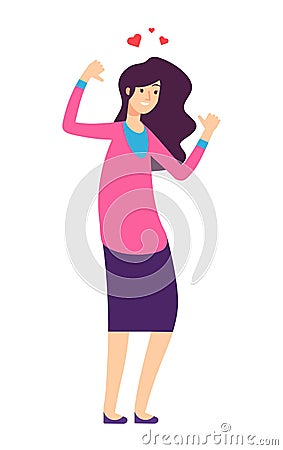 Confident woman. Confidence, high self esteem and love yourself girl isolated character. Happy female adult cheering Vector Illustration