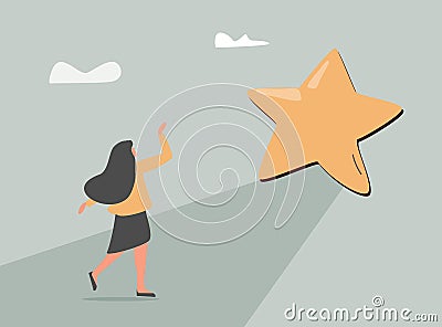 Confident woman goes forward to her life goals. First step to self love and freedom. Happy female person achieves dreams Vector Illustration