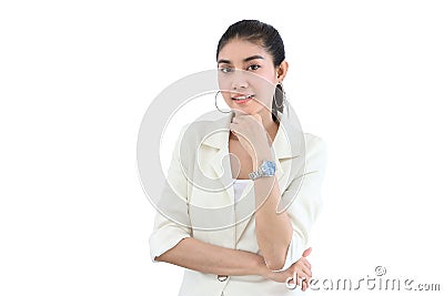 Confident young Asian business woman in formal clothes on white isolated background. Stock Photo