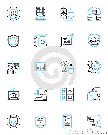 Confidential data linear icons set. Privacy, Encryption, Security, Access, Sensitive, Protection, Concealed line vector Vector Illustration