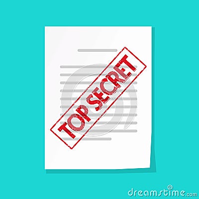 Confidential information document or text file with top secret old rubber stamp vector flat icon illustration, idea of Vector Illustration