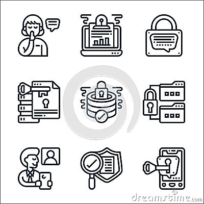 confidential information line icons. linear set. quality vector line set such as secret message, safety, employee, classified, Vector Illustration