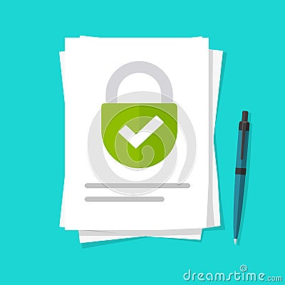 Confidential private locked access to information files vector or secure permission documents vector flat cartoon illustration, Vector Illustration