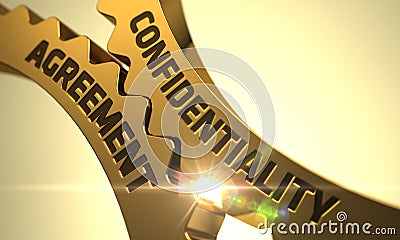 Confidentiality Agreement Concept. Golden Cog Gears. 3D. Stock Photo