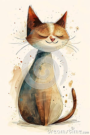 Confidently Smiling: A Playful Portrait of a Kitty Cat Kitten Cartoon Illustration