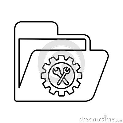 Configuration, folder, settings outline icon. Line art sketch Stock Photo
