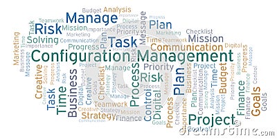 Configuration Management word cloud, made with text only. Stock Photo