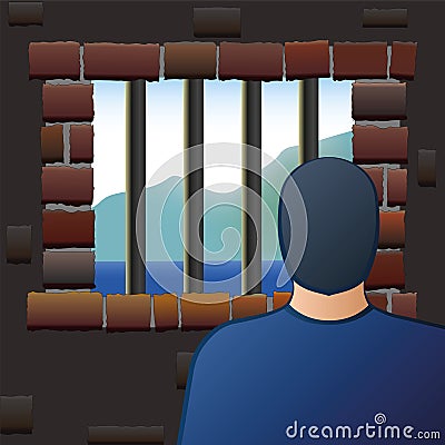 Confinement Prisoner Detainee Man Jail Vector Illustration