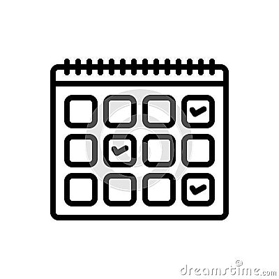 Black line icon for Confirm, calendar and homologate Vector Illustration