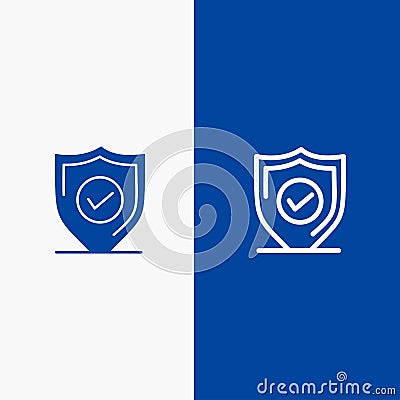 Confirm, Protection, Security, Secure Line and Glyph Solid icon Blue banner Line and Glyph Solid icon Blue banner Vector Illustration