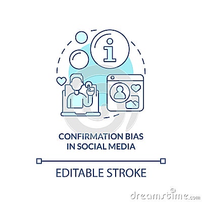 Confirmation bias in social media turquoise concept icon Vector Illustration