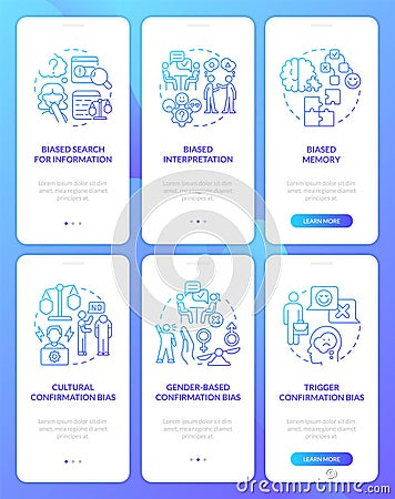 Confirmatory bias blue gradient onboarding mobile app screen set Vector Illustration