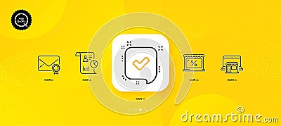 Confirmed, Marketplace and Report minimal line icons. For web application, printing. Vector Vector Illustration